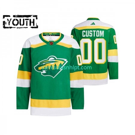 Camiseta Minnesota Wild Personalizado Adidas 2022-2023 Reverse Retro Verde Authentic - Criança